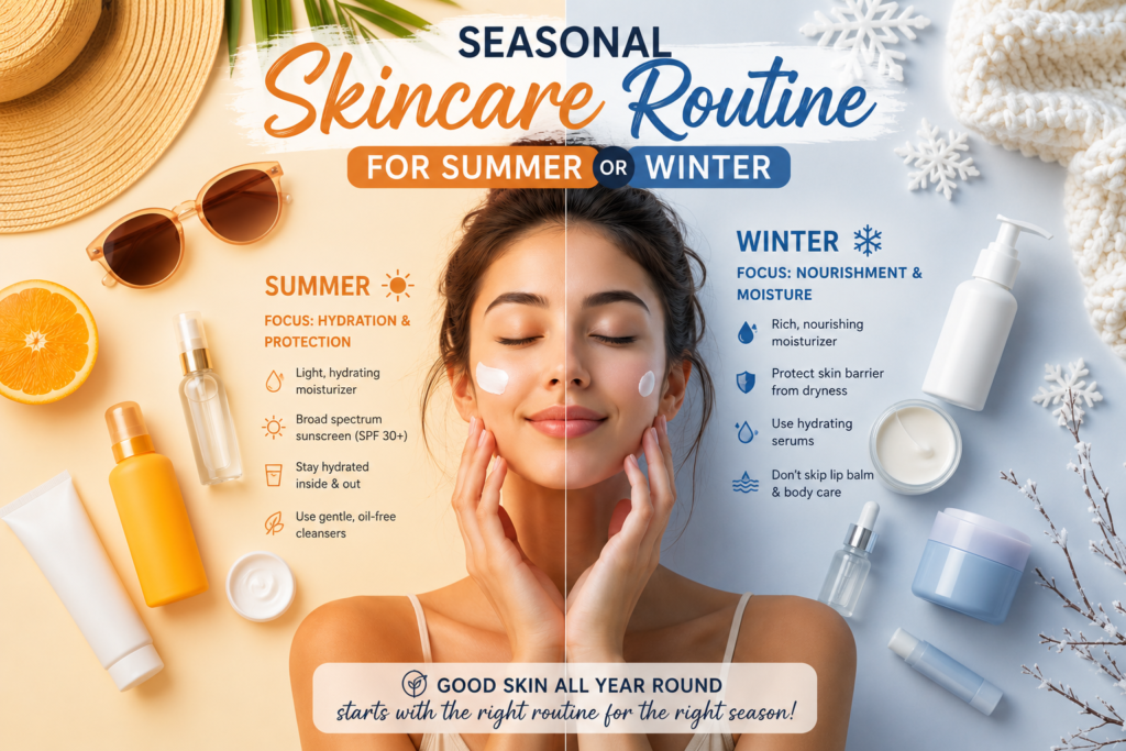 Seasonal skincare routine for summer or winter
